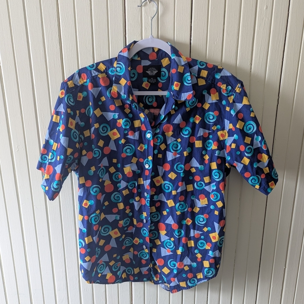 90s Print Short Sleeve Button Down Party Shirt Dockers Men's Medium